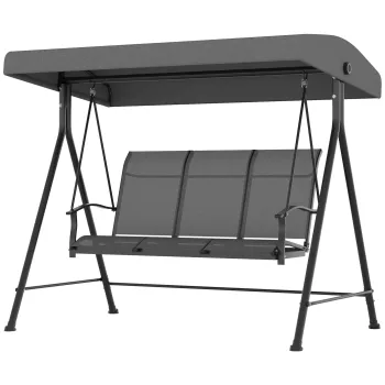 Outsunny Balansoar de Gradina cu 3 Locuri, Copertina Reglabila si Picioare Anti-alunecare, 195x118x170 cm, Gri Inchis | Aosom Romania imagine