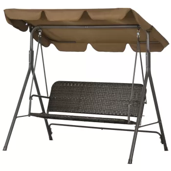 Outsunny Balansoar de gradina cu 3 locuri si acoperis reglabil, balansoar din ratan PE si otel, 167x112x153cm, maro | AOSOM RO imagine