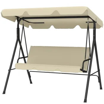 Outsunny Balansoar de gradina exterior Balansoar 3 locuri cu tolda reglabila si cadru din otel 172x118x153 cm bej | Aosom Romania imagine