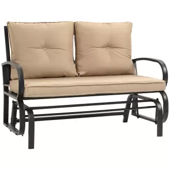 Outsunny Balansoar de Gradina pentru 2 Persoane cu Perne Capitonate pentru Sezut cu Spatar, 122x70x87cm, Kaki imagine