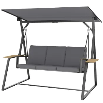 Outsunny Balansoar exterior de gradina cu 3 locuri, acoperis reglabil, 2 tavi, perne si cadru metalic, sarcina 360 kg, gri | Aosom Romania imagine