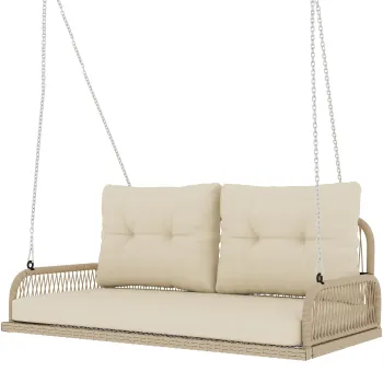 Outsunny Balansoar Hollywood 2 locuri din ratan, leagan de gradina cu perne si lanturi, pana la 240 kg 115 x 66 x 44 cm Bej | Aosom Romania imagine
