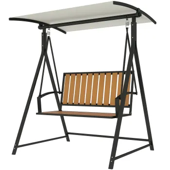 Outsunny Balansoar Hollywood cu acoperis de soare reglabil, balansoar de gradina pentru doua persoane 142 x 112 x 162cm, Negru | Aosom Romania imagine