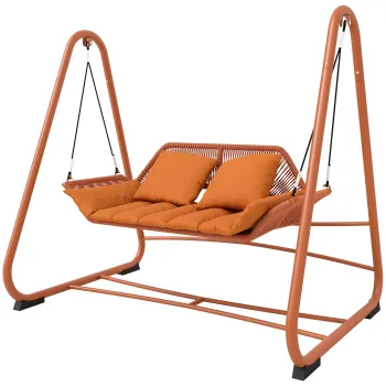 Outsunny Balansoar Hollywood, leagan de gradina cu perne, cadru, pentru gradina, balcon, 174 x 120 x 162 cm, metal, Teracota | Aosom Romania imagine