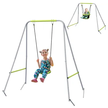 Outsunny Balansoar portic balansoar 2 in 1 pentru bebelusi curea de siguranta cu 5 puncte interior exterior verde | Aosom Romania imagine