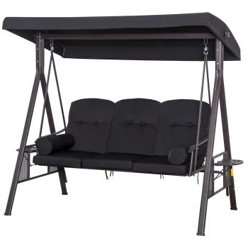Outsunny Balansoar tip Hollywood pentru 3 persoane, copertina reglabila, cadru metalic, maro+negru, 116 x 206 x 183cm | Aosom Romania imagine
