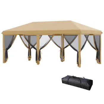 Outsunny Baldachin Cort Pop-Up cu Plasa 585x295xx270cm, Adapost de Soare Instantaneu de Inalta Rezistenta, Corturi Mari pentru Petreceri cu Geanta de Transport pentru Exterior, Gradina, Terasa, Bej imagine
