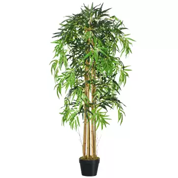 Outsunny Bambus Artificial Inaltime 150cm cu Ghiveci, Planta Artificiala Decor cu Efect Realist pentruCasa, Gradina, Birou, Verde imagine
