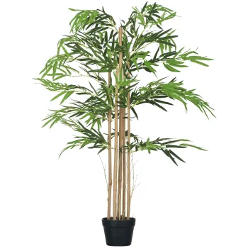 Outsunny Bambus Artificiel XXL 1,15H m arbore artificial 730 Frunze dese realiste Ghiveci Inclus Negru Verde | Aosom Romania imagine