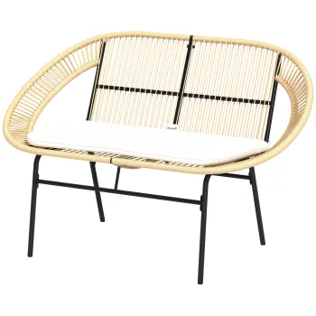 Outsunny Banc de gradina 2 locuri, banc exterior gradina din otel, stil Acapulco, cu spatar si perna, 126 x 72 x 83 cm, kaki | Aosom Romania imagine