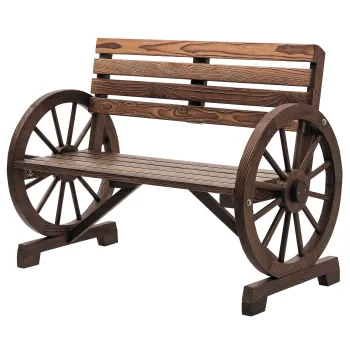 Outsunny Banc de gradina cu design de roata de carut, pentru 2 persoane, lemn natural, maro inchis, 105,5 x 56 x 79cm | Aosom Romania imagine