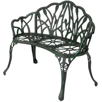 Outsunny Banc de gradina din aluminiu turnat, banc exterior 2 locuri cu spatar lalea, sezut floral, 99x57x78cm, vert antique | Aosom Romania imagine