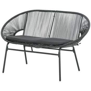 Outsunny Banca Acapulco cu Brate, Perne si Cadru din Otel, Greutate Maxima 260 kg pentru Balcon, Terasa, Gradina 132x72x83 cm Negru | Aosom Romania imagine