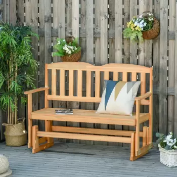 Outsunny Banca Balansoar de Gradina 2 Locuri cu Cotiere din Lemn de Brad | Aosom Ro imagine