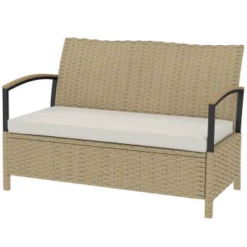 Outsunny Banca de Depozitare 125L cu Perna Confortabila, din Metal, 123x70x82 cm, Bej | Aosom Romania imagine