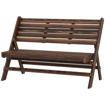 Outsunny Banca de Exterior din Lemn pentru 2 Persoane, Banca Pliabila cu Spatar si Sezut cu Sipci, Banca pentru Patio, Finisaj Carbonizat | Aosom Romania imagine