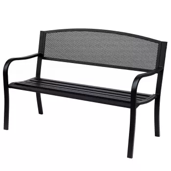 Outsunny Banca de exterior din otel, negru, 127x60x85cm imagine