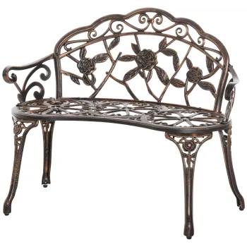 Outsunny Banca de gradina 2 locuri din metal, banca in stil retro, banca de parc cu model floral 100 x 54 x 78 cm, Bronz | Aosom Romania imagine