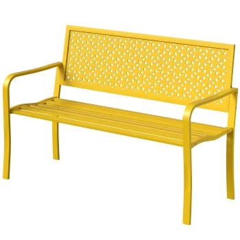 Outsunny Banca de gradina 2 locuri metalica rezistenta la intemperii Banca pentru exterior cu spatar rezistent la rugina, geometrica pana la 240 kg | Aosom Romania imagine