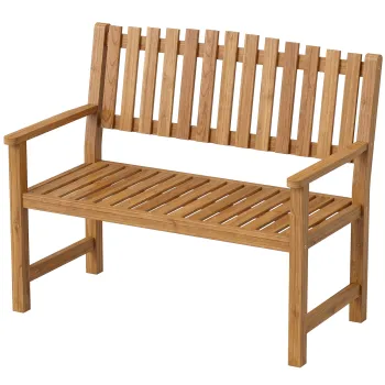 Outsunny Banca de gradina 2 locuri rezistenta la intemperii banca din lemn cu design cu sipci si cotiere, banca din lemn pana la 320 kg 112 x 64 x 92 cm Lemn natural | Aosom Romania imagine