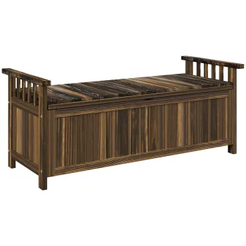 Outsunny Banca de gradina cu 2 locuri din lemn, rezistenta la intemperii, mobilier de gradina cu spatiu de depozitare si brate 128,5 x 56 x 53,5cm, Verkohlt | Aosom Romania imagine