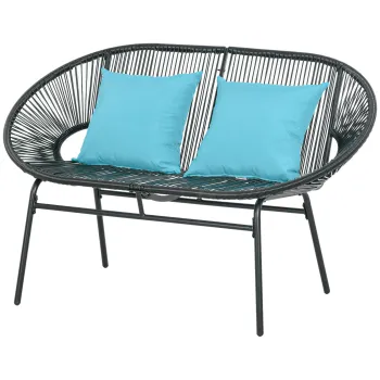 Outsunny Banca de gradina cu 2 locuri din metal si sfoara din rasina cu 2 perne - dim. 132L x 72l x 83I cm - negru | Aosom Romania imagine