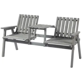 Outsunny Banca de gradina cu masa, Set de scaune, Mobilier de gradina, cu orificiu pentru umbrela, banca, 2 scaune, lemn masiv, Gri, 152 x 70 x 83 cm | Aosom Romania imagine