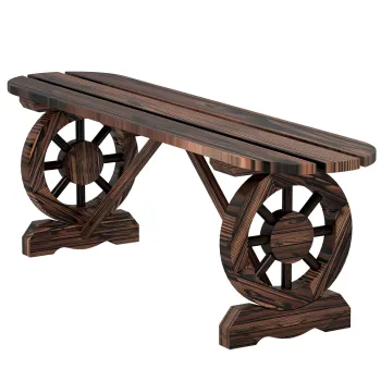 Outsunny Banca de Gradina cu Picioare in Forma de Roata de Car cu 2 Locuri si Sezut din Sipci, 120x29x39 cm, Maro | Aosom Romania imagine