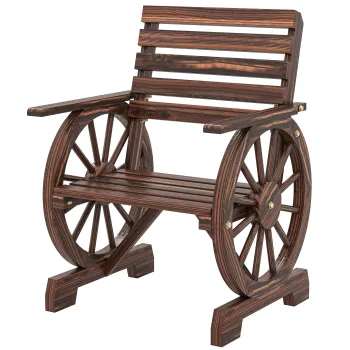 Outsunny Banca de Gradina din Lemn cu Sipci 1 Loc, Scaun de Exterior cu Cotiere si Roata, Fotoliu Masiv, Sezut Spatios, Spatar Inclinat, Gradina, Curte, Veranda, Carbonizat | Aosom Romania imagine