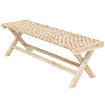 Outsunny Banca de gradina din lemn masiv, bancheta cu sezut in sipca, 140 x 40 x 43 cm, lemn natural | Aosom Romania imagine