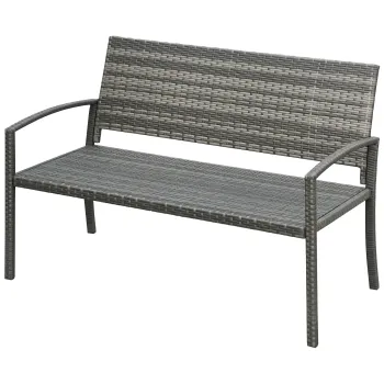 Outsunny Banca de gradina, in stil poliratan, cu cadru din otel, pentru 2 persoane, gri, 122 x 60 x 85cm | Aosom Romania imagine