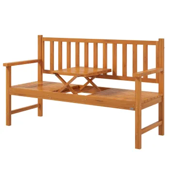 Outsunny Banca de Gradina pentru 2-3 Persoane din Lemn de Pin, Banca de Exterior cu Masuta Rabatabila si Brate, pentru Balcon si Terasa, 153x56x91 cm, Maro Deschis | Aosom Romania imagine