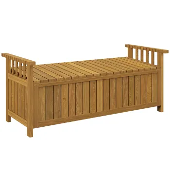 Outsunny Banca de gradina pentru 2 persoane din lemn, cu depozitare de 186L, banca de exterior cu brate, 128,5 x 56 x 53,5 cm, maro | Aosom Romania imagine