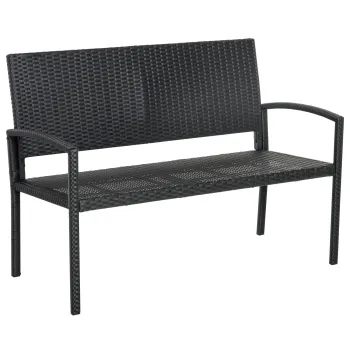 Outsunny Banca de Gradina si de Exterior din Ratan Banca din Ratan Negru 2 Locuri, 122x60x87cm imagine