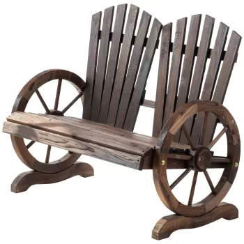 Outsunny Banca din lemn pentru gradina, banca de gradina stil rustic cu brate in forma de roata de caruta, 108x66x95cm, culoare lemn imagine