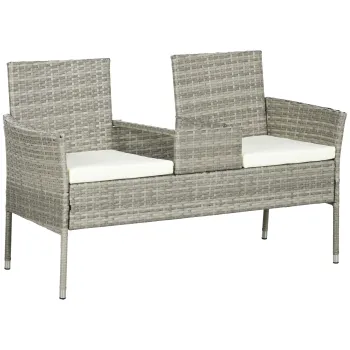 Outsunny Banca din ratan pentru 2 persoane pentru gradina, scaun  imagine