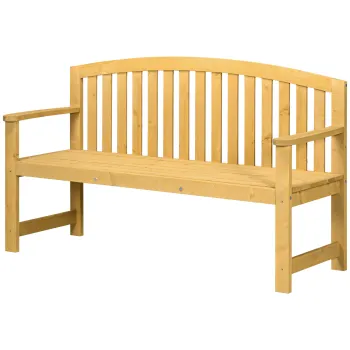Outsunny Banca in Aer Liber, Banca de Gradina cu 2 Locuri cu Spatar si Cotiera pentru Terasa, Veranda, Piscina, Balcon, 143x51x85 cm, Lemn Natural imagine