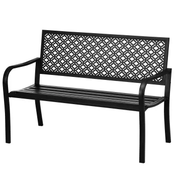 Outsunny Banca metalica de gradina, 2 locuri, model floral, rezistenta la intemperii, 127 x 63 x 83 cm, Negru | Aosom Romania imagine