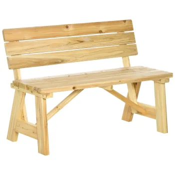 Outsunny Banca pentru Exterior din Lemn, Banca 2 Locuri pentru Gradina cu Sipci cu Spatar Inalt, 116x56x80cm, Culoare Natur imagine