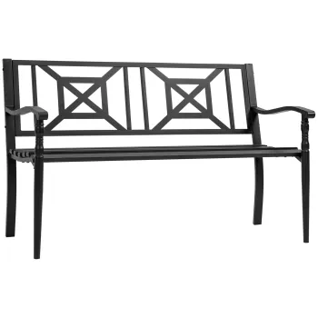 Outsunny Banca pentru Exterior din Otel, Banca 2 Locuri cu Spatar Inalt si Cotiere, 128x62.5x81.5 cm, Negru imagine