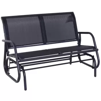 Outsunny Banca tip Leagan 2Locuri in Metal, Negru, 123x70x87cm   imagine