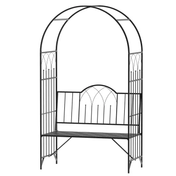 Outsunny Bancuta de Gradina cu Arc, 2 Locuri, cu Bolta pentru Flori Suspendate, Design Elegant, Rezistent la Intemperii, Negru | Aosom Romania imagine