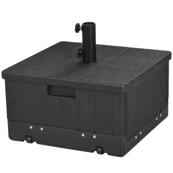 Outsunny Baza pentru Umbrela 3-in-1 Exterior, Masuta de Cafea, Jardiniera cu Orificiu de Scurgere, Capacitate 80 kg, Suport Umplut cu Roti si Manere pentru Terasa si Piscina, Negru | Aosom Romania imagine