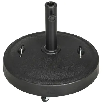 Outsunny Baza pentru Umbrela de 23.5kg con 2 Manivele si Roti Blocabile, Postament pentru Umbrela din Rasina si Otel, O53x41 cm, Negru imagine