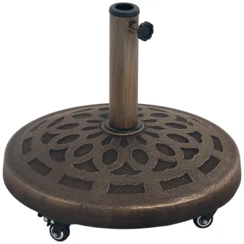 Outsunny Baza Rotunda pentru Umbrela de Terasa cu Roti, Baza din Rasina de 21 kg, Suport Robust pentru Stalpi de 3,3/3,8/4,8 cm pentru Exterior, Gradina, Marginea Piscinei, Bronz | Aosom Romania imagine