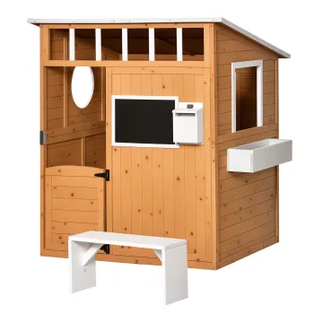 Outsunny Cabana de joaca pentru copii casa de gradina din lemn cu usa si ferestre, banc, cutie postala, tablou, de la 3 la 8 ani | Aosom Romania imagine