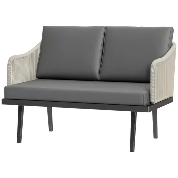 Outsunny Canapea de gradina 2 locuri cu perne din ratan, canapea de exterior structura din otel 110 x 70 x 72 cm gri inchis | Aosom Romania imagine