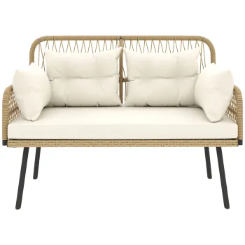 Outsunny Canapea de gradina cu perne Canapea 2 locuri Outdoor Balcon Canapea din ratan Polyrattan 115 x 61 x 82 cm Lemn natural | Aosom Romania imagine