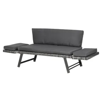 Outsunny Canapea de Gradina din Ratan si Otel, Canapea 2 Locuri pentru Exterior cu Capitonaj si Cotiere Rabatabile, 129x63x67cm, Gri imagine
