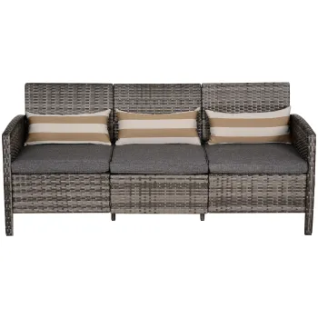 Outsunny Canapea pentru Exterior Gradina sau Terasa cu 3 locuri dim Ratan cu perne si dungi, Gri 173x68x78cm imagine